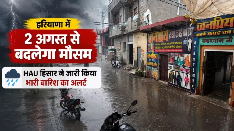 हरियाणा में 2 अगस्त से बदलेगा मौसम: HAU हिसार ने जारी किया भारी बारिश का अलर्ट